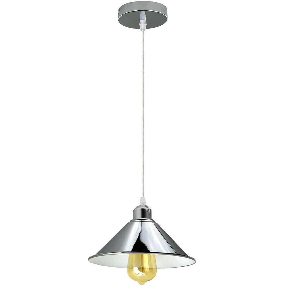 Modern Industrial Loft Chrome Ceiling Pendant Light Metal Cone Shape Shade Indoor Hanging Light