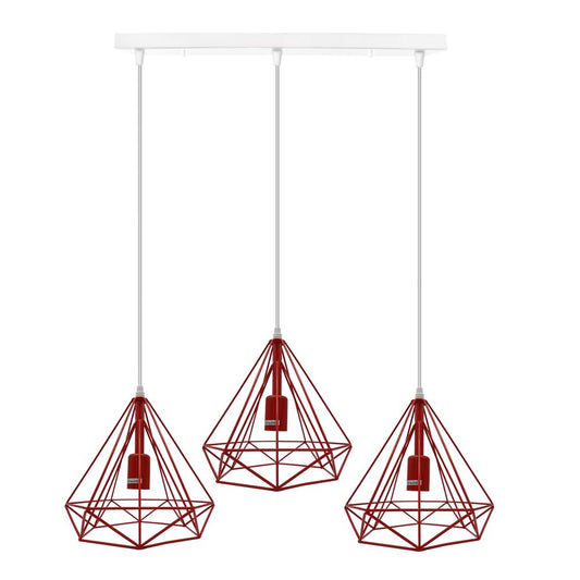 3 Head Red Rectangle Base Vintage Industrial E27 Ceiling Hanging Light Cage Shade Loft Style Metal Ceiling Pendant Lamp