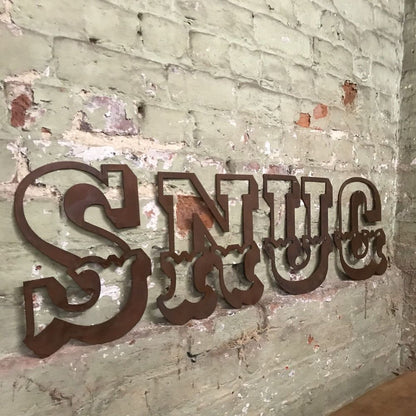 Rusty SNUG Lettering Letters Signage Metal Home Sign Nook Den