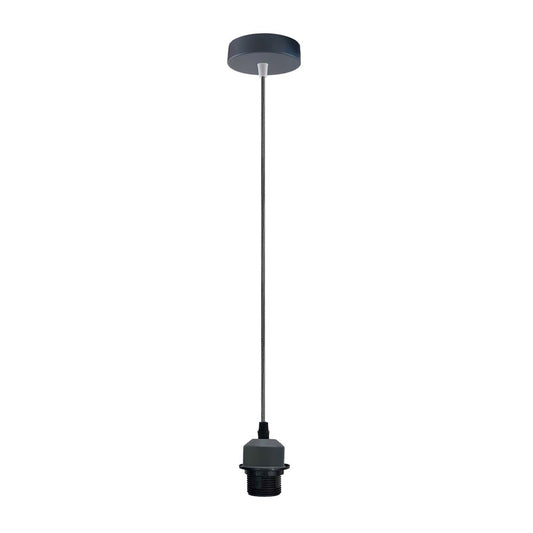 Industrial Grey Pendant Light Fitting, Lampshade Addable E27 Lamp Holder UK Holder Fitting Set With PVC Cable.