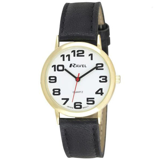 Ravel Mens Basic White Dial Black Leather Strap Watch R0105.05.1A