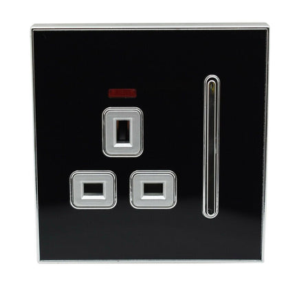 Decorative Black Glossy Main Plug Sockets Full Range Satin Gold Inserts UK~2309