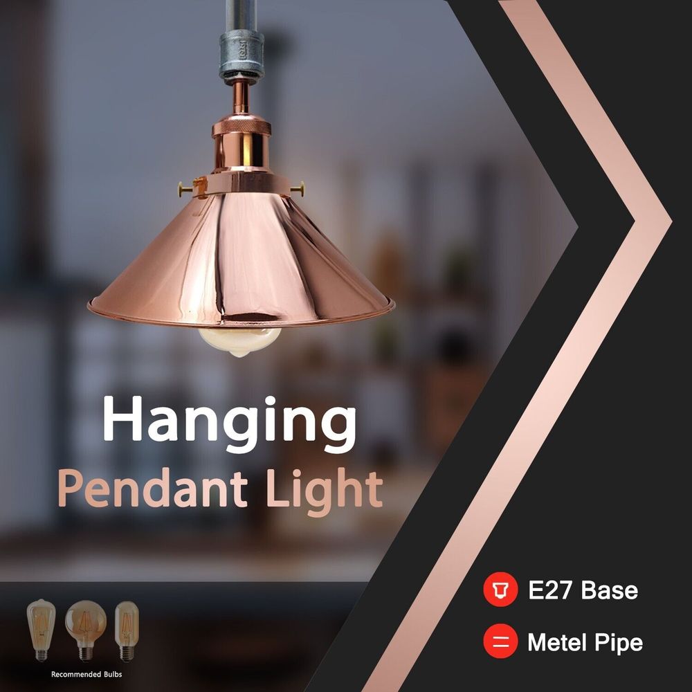 Industrial Retro Pendant Light Shade Suspended Ceiling Pipe Lights Metal Lamp UK