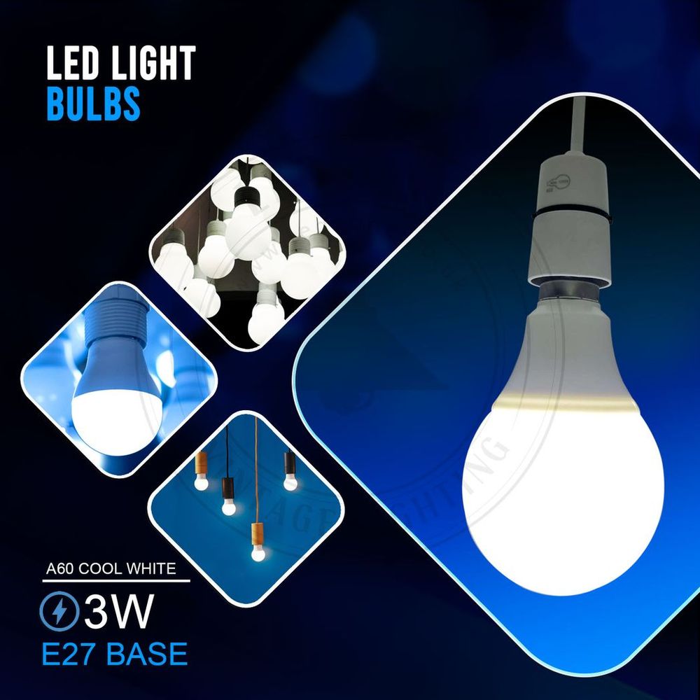 3W E27 Screw LED Light GLS bulbs, Energy Saving Edison  Cool White 6000K non dimmable lights