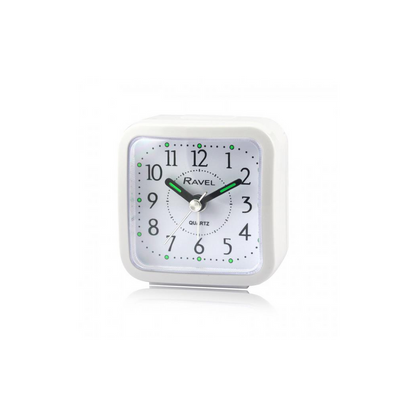 Ravel Rectangular Mini Bedside Quartz Alarm Clock - White RC043.4