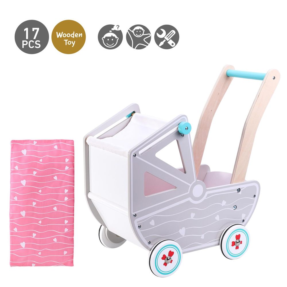 SOKA Dolls Pram Push & Pull Walking Wagon Toy Pretend Play Activity Walker 3 +