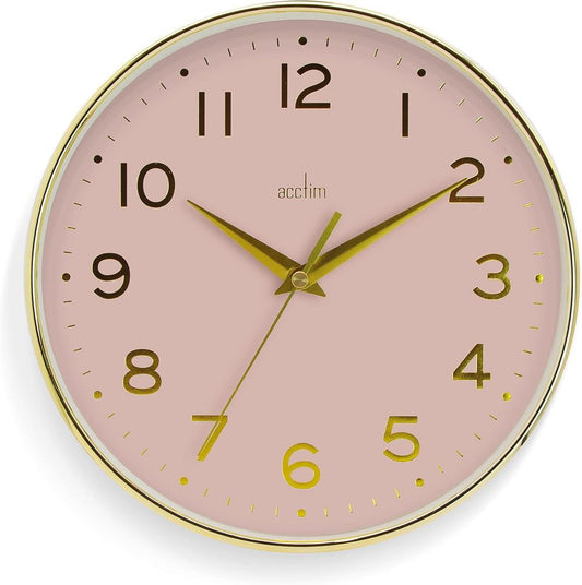 Acctim Rand 20cm Small Pink Dial Foil Embossed Numbers Quartz Wall Clock 22988