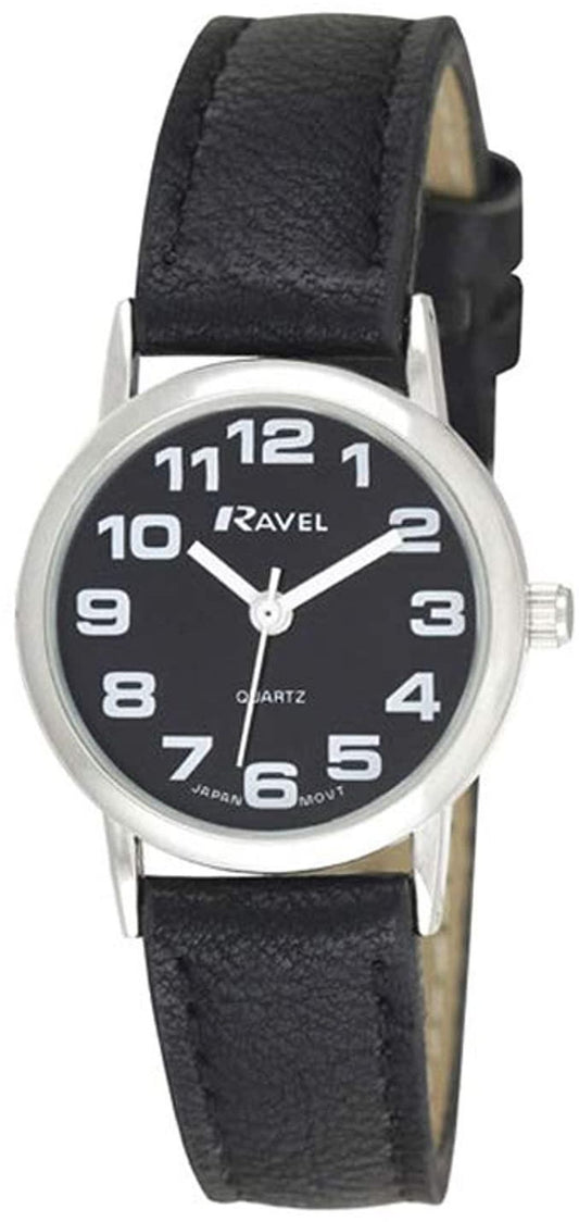 Ravel Ladies Basic Black Dial Black Leather Strap Watch R0105.07.2A