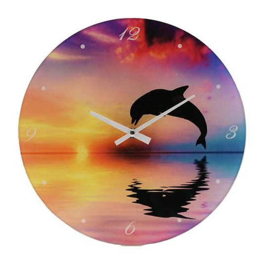 Widdop Glass 30cm Dolphin Design Wall Clock W9822