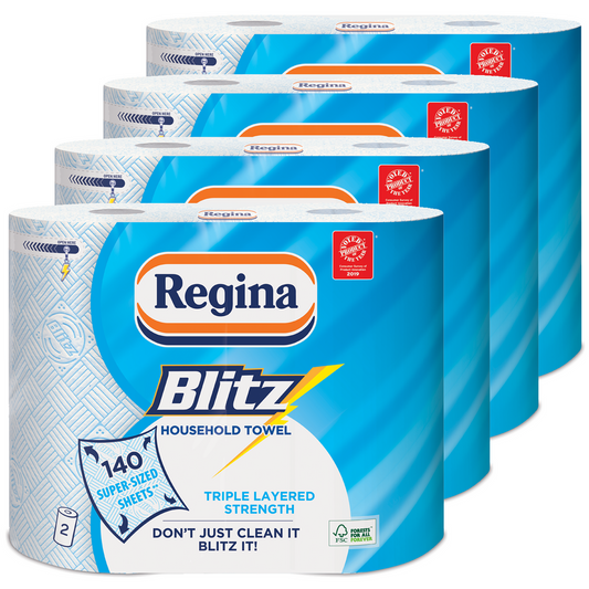 8 Rolls Of Regina Blitz 3 Ply Kitchen Roll Paper Towels - 70 Sheets Per Roll