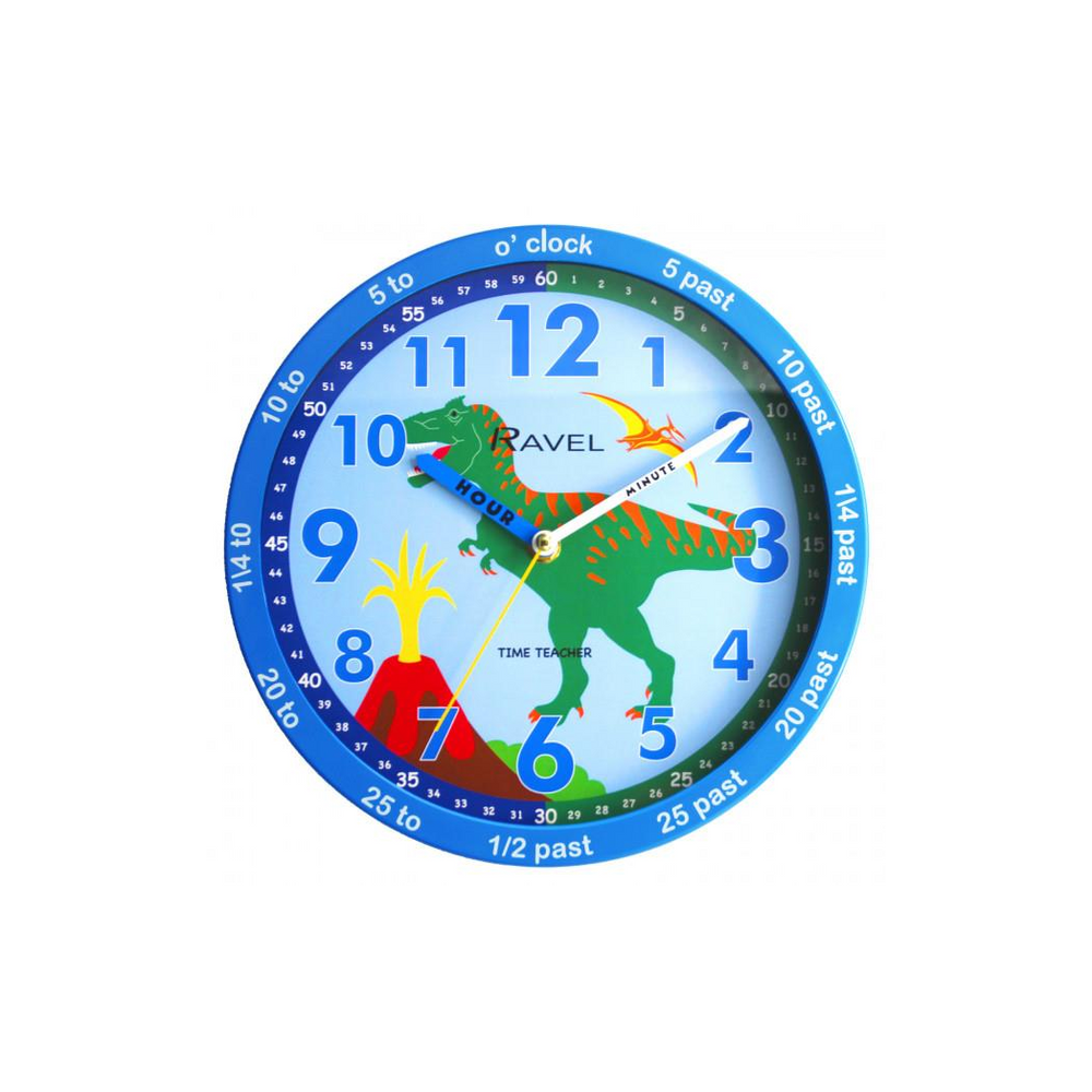 Ravel 25cm Time-Teacher Wall Clock - Blue Dinosaur R.KC.11