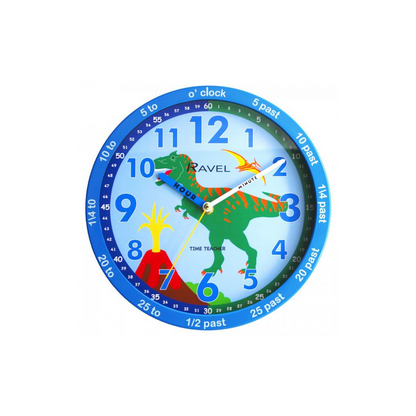 Ravel 25cm Time-Teacher Wall Clock - Blue Dinosaur R.KC.11