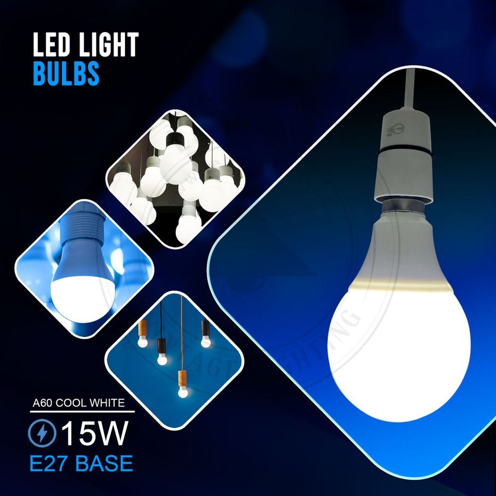 15W E27 Screw LED Light GLS bulbs, Energy Saving Edison  Cool White 6000K non dimmable lights