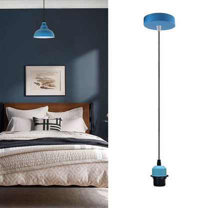 Industrial Blue Pendant Light Fitting, Lampshade Addable E27 Lamp Holder UK Holder Fitting Set With PVC Cable.