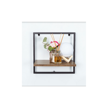 1 Tier Dark OAK Wall Shelf with Black Metal Frame - PARGI