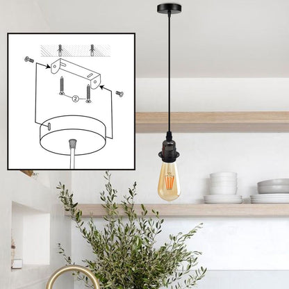 Vintage Industrial Black Pendant Light Fitting, lampshade Holder Fitting  Set with 2m Cable.