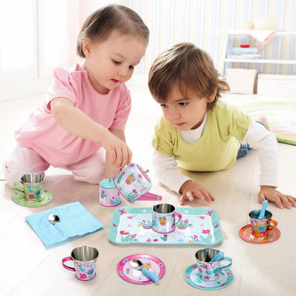 SOKA 18 Pcs Llama Metal Tin Kids Teapot Tea Party Set Carry Case Toy Pretend Role Play ‎3 years and up