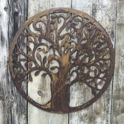 Rusted  TREE OF LIFE Sign , Rusty Metal Garden Ornament Wall Decoration