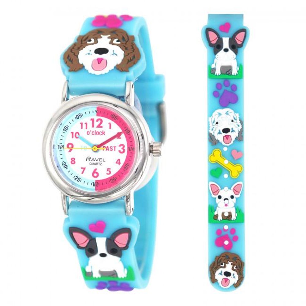 Ravel Children Girls 3D Cartoon Time Teacher Watch Blue Frenchie & Cockapoo R1513.99