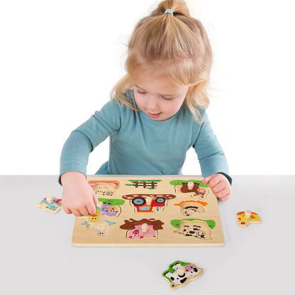 SOKA Wooden Farm Animals Peg Puzzles Toy Montessori Jigsaw Puzzle Board