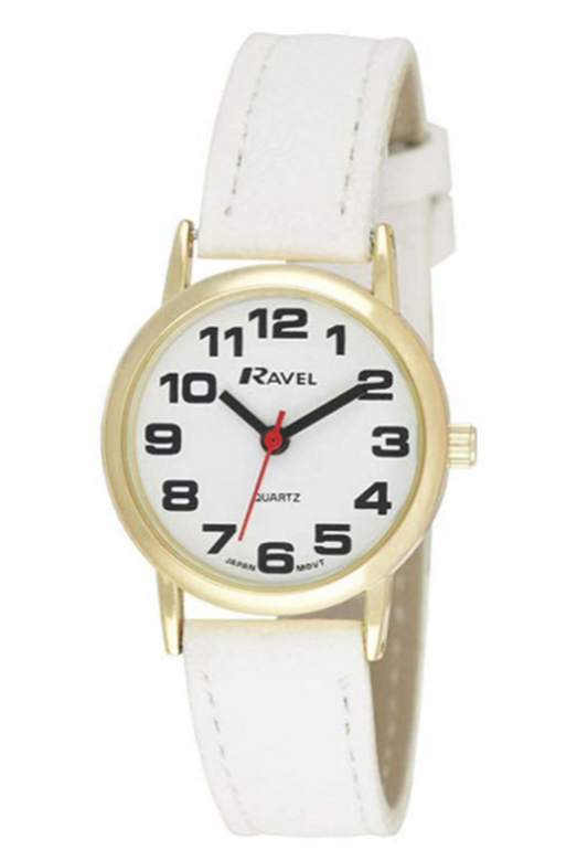 Ravel Mens Basic White Dial White Leather Strap Watch R0105.34.1A