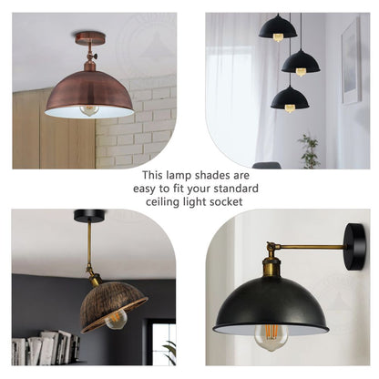 Vintage Industrial Easy Fit Dome Shaped Lamp Shade Ceiling, Pendant, Wall Light Metal E27 Light Fitting 60W