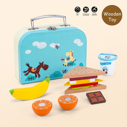 Wooden Lunchbox Sandwich Set Pretend Play Traditional Lunch Box for Kids 3+