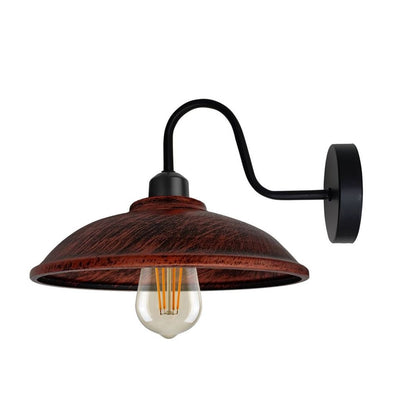 Rustic Red Wall Light Fixture, Vintage Black Wall Sconce E27 Base Socket Screw Wall Swan Neck Hemisphere Shape Shade