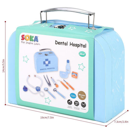 SOKA Wooden Dental Hospital Pretend Play Dentist Doctor Toy Medical Tool Kit 3+