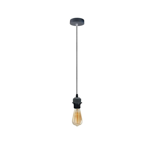 Industrial Grey Pendant Light Fitting, Lampshade Addable E27 Lamp Holder UK Holder Fitting Set With PVC Cable.
