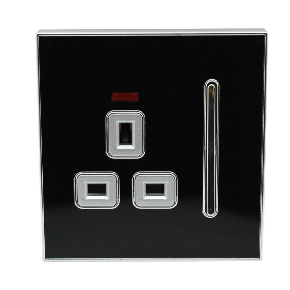 Decorative Black Glossy Main Plug Sockets Full Range Satin Gold Inserts UK~2309