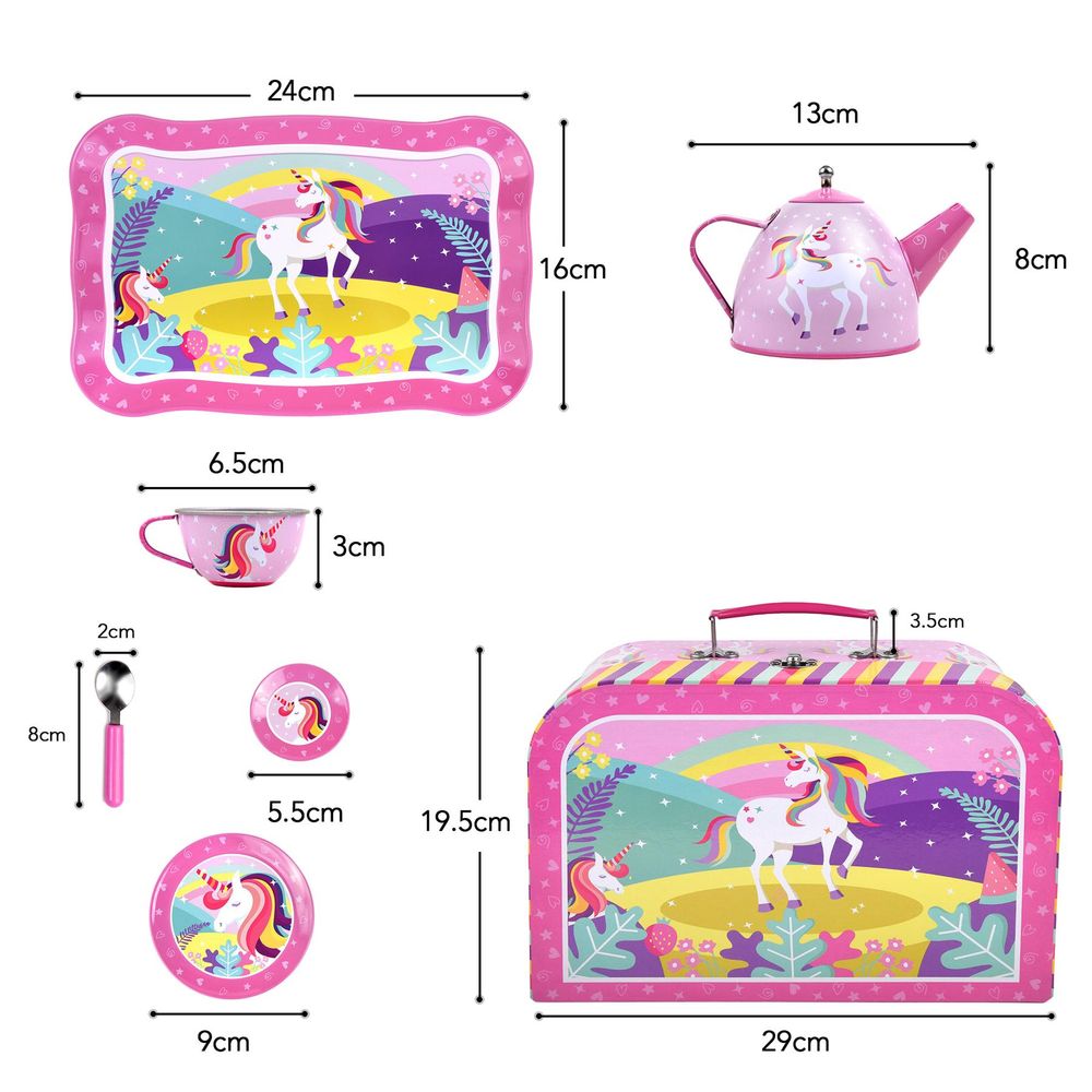 SOKA Unicorn 18 Pcs Metal Tea Set & Carry Case Toy for Kids Children Role Play