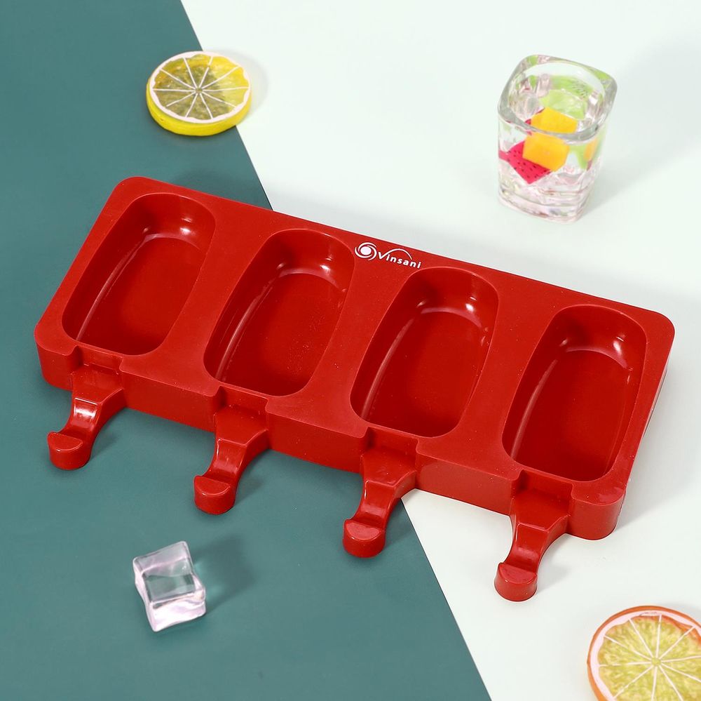 Ice Lolly Mould Silicone 2 x 4 Cavity with 100 Sticks Red