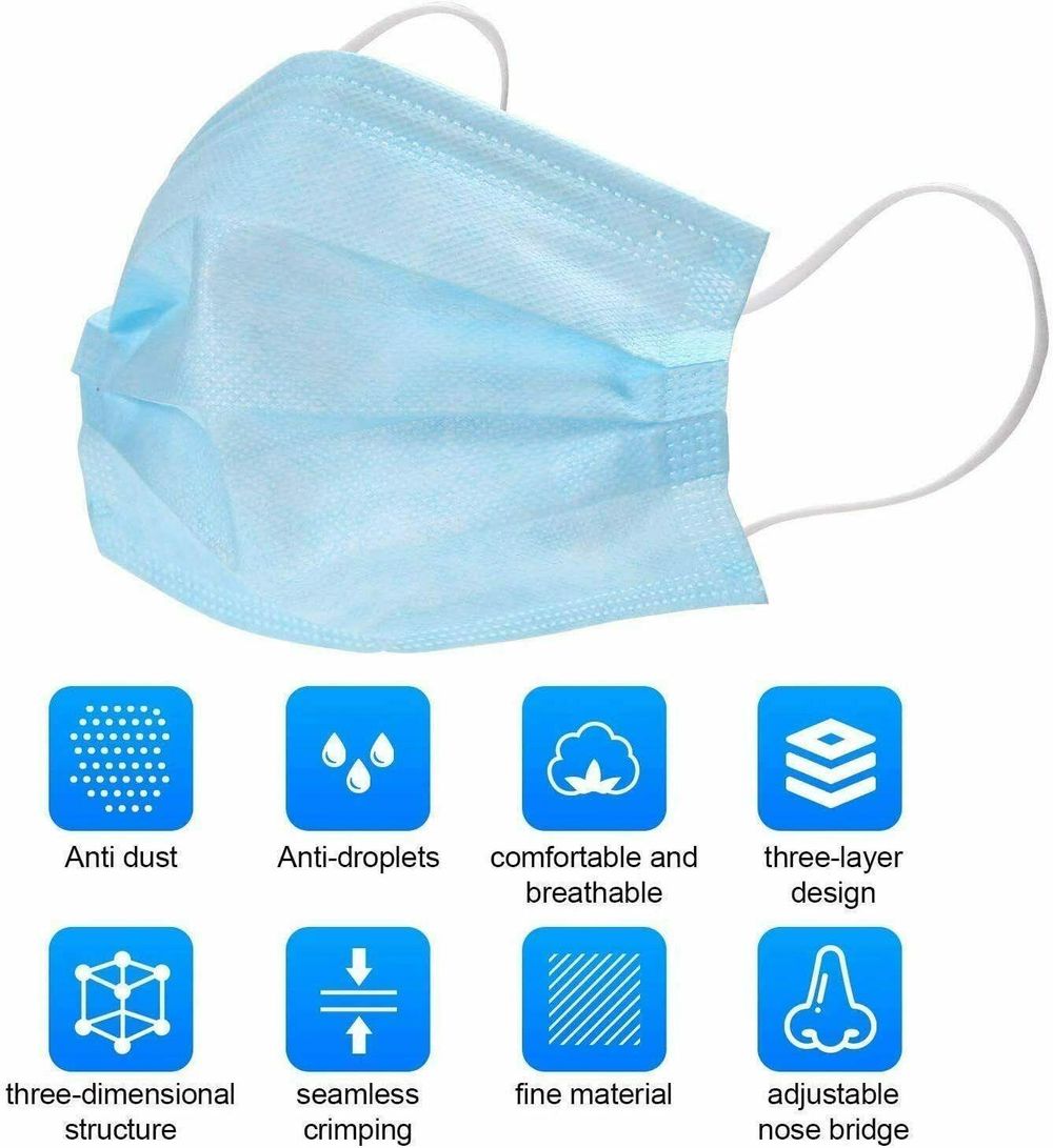 100 x Disposable Face Mask 3 Layer Breathable & Comfortable Filter Safety Mask