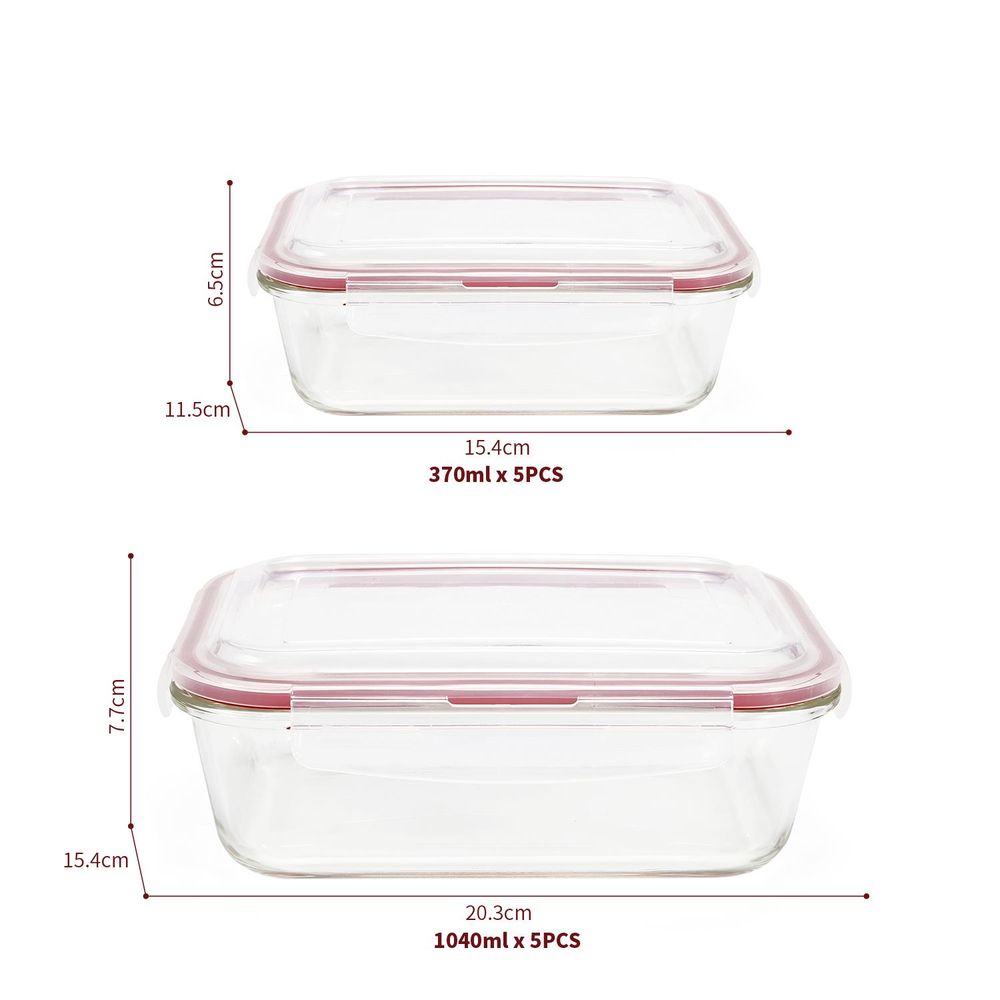 10 PCs Rectangle  Airtight Glass Food Containers with Lids - Storage Kitchen Containers