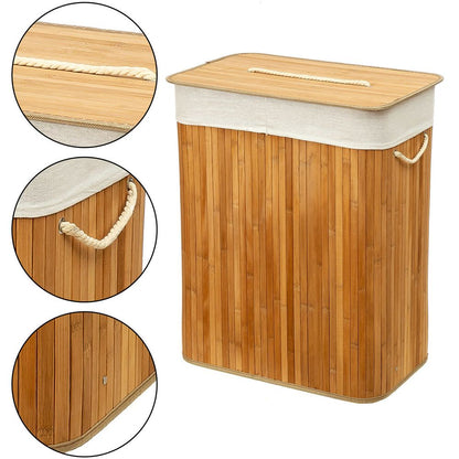 Rectangular Bamboo Laundry Basket-Natural with divider