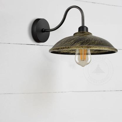 Brushed Brass  Wall Light Fixture, Black Wall Sconce E27 Base Socket Screw Wall Mounted Swan Neck Hemisphere Shape Shade