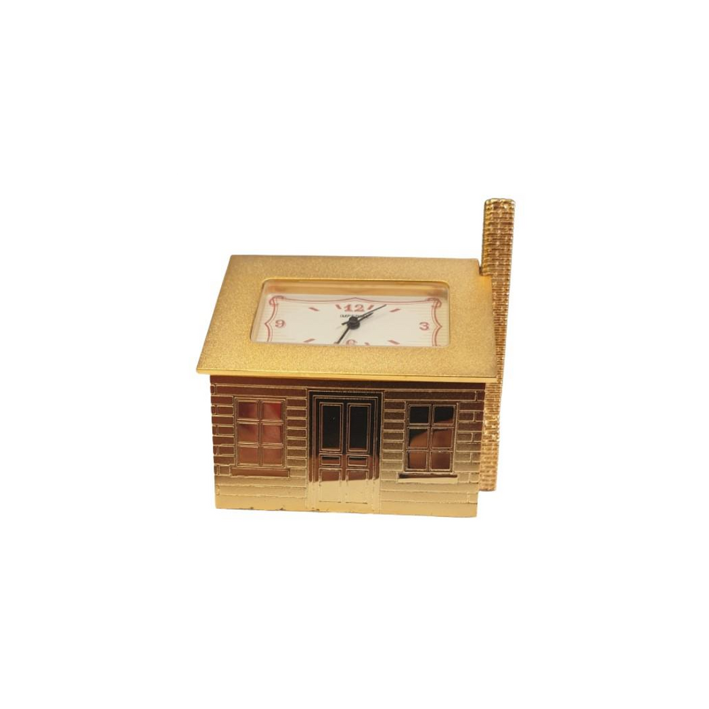 Miniature Clock Goldtone House Design Solid Brass IMP1011 - CLEARANCE NEEDS RE-BATTERY