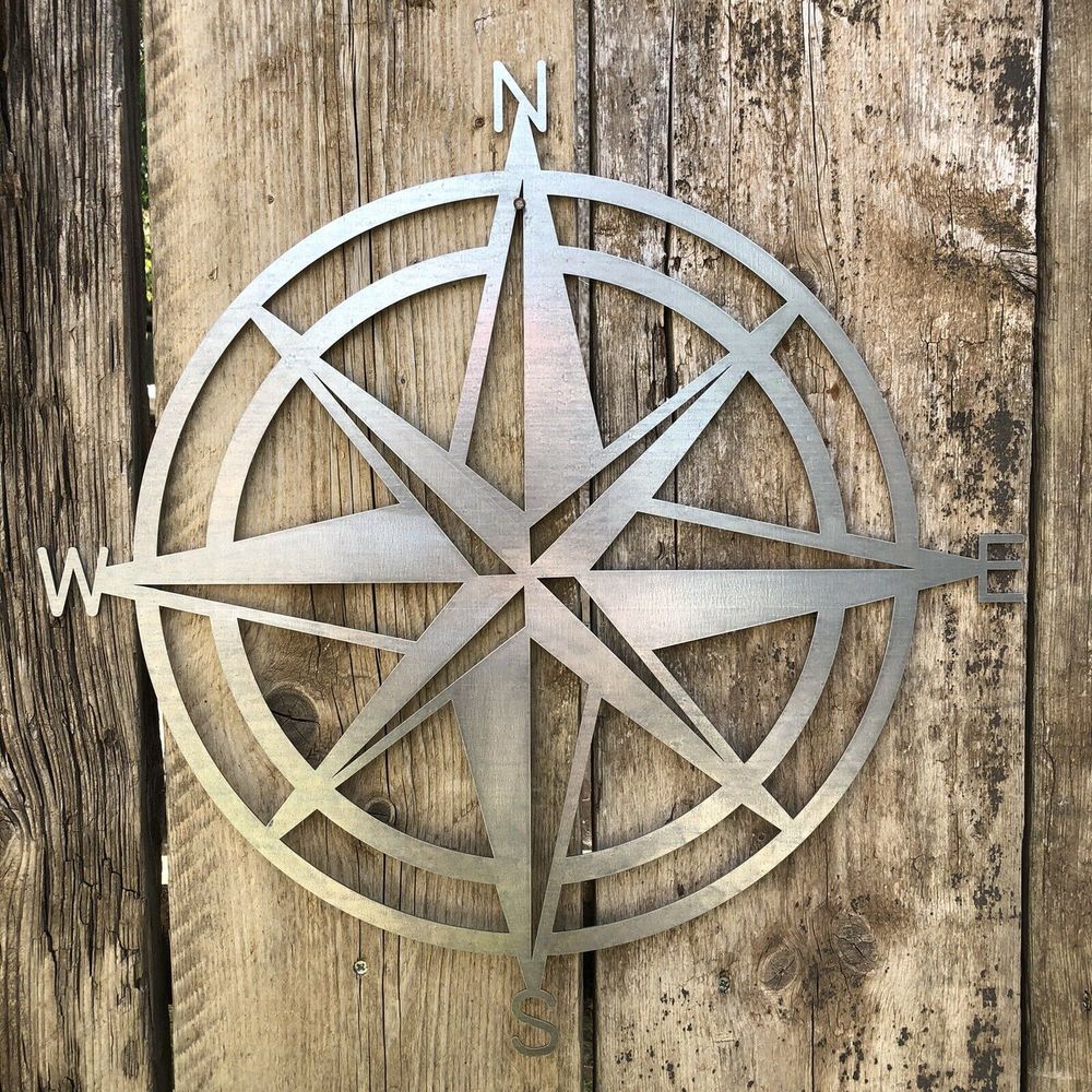 STEEL COMPASS Sign Home  Garden Ornament Wall Decoration