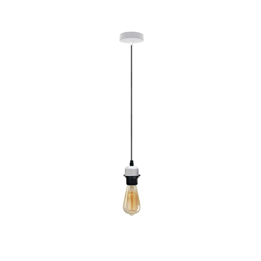 Industrial White Pendant Light Fitting, Lampshade Addable E27 Lamp Holder UK Holder Fitting Set With PVC Cable.
