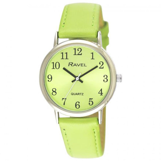 Ravel Ladies Classic Brights Leather Strap Watch Bright Lime Green