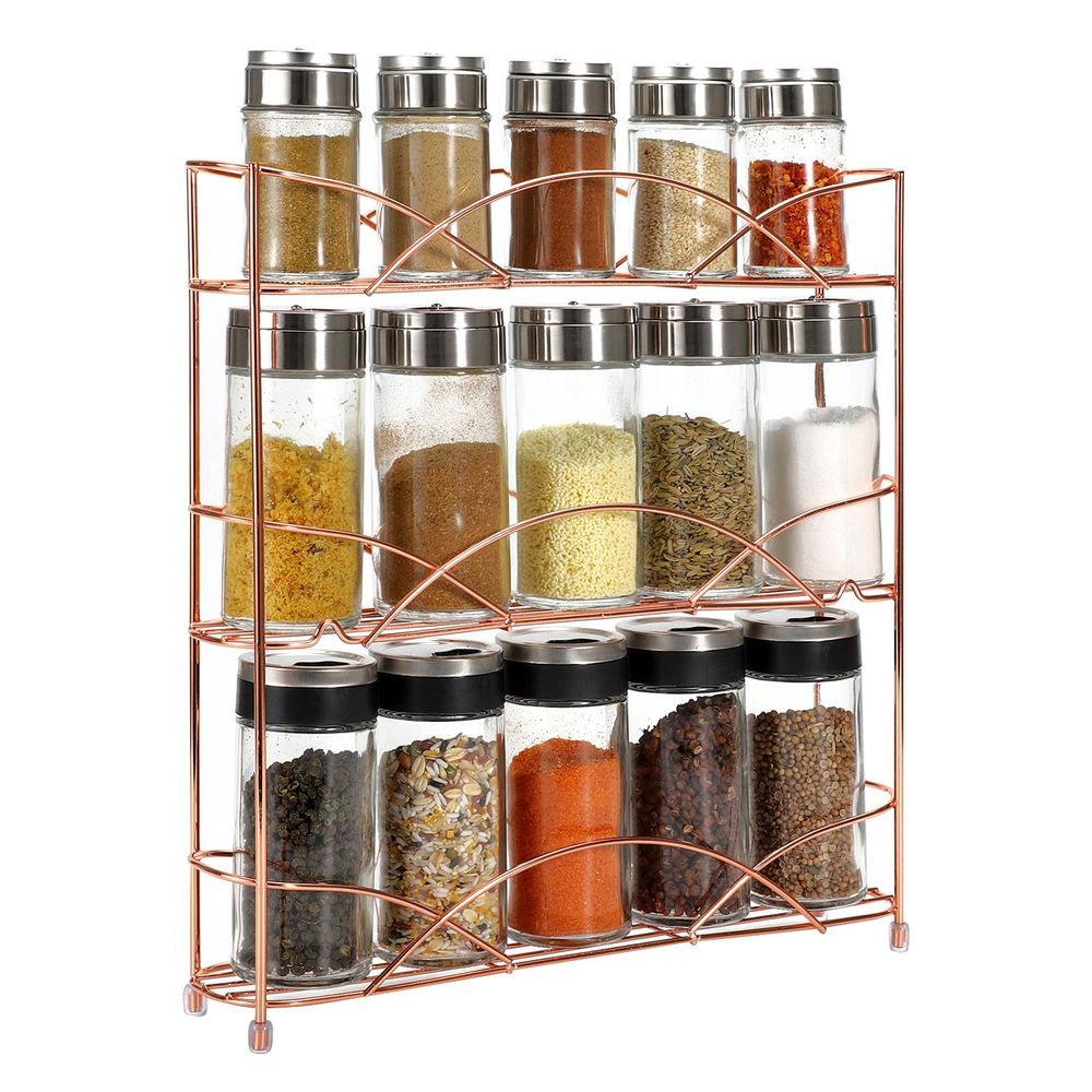 Spice Rack 3 Tiers - Kitchen Shelf Organiser for Jars Bottles Space Saving Storage