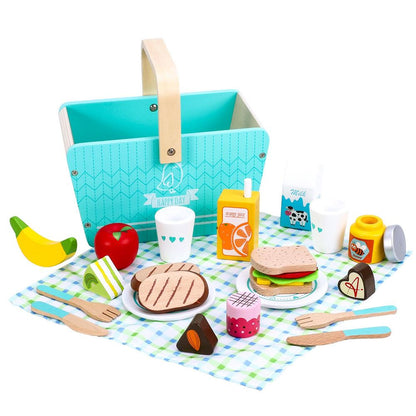 SOKA Wooden Happy Day Picnic Pretend Play Traditional Picnic Basket for Kids 3+