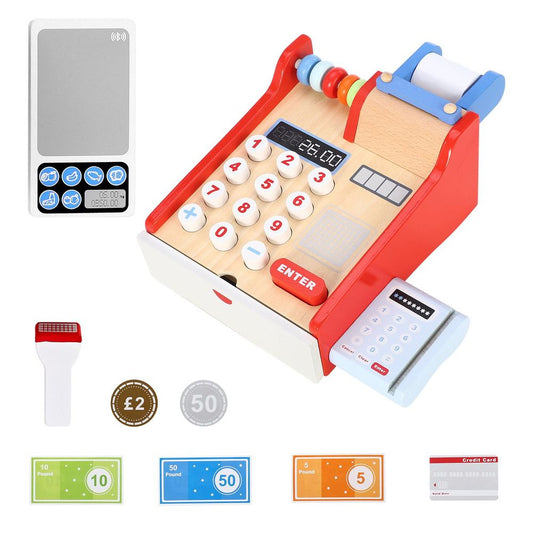 SOKA Wooden Cash Register Children’s Shop Grocery Checkout Till Toy