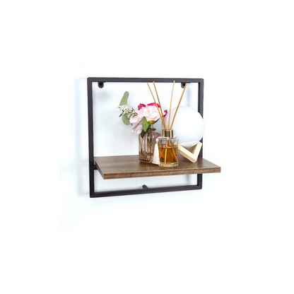 1 Tier Dark OAK Wall Shelf with Black Metal Frame - PARGI