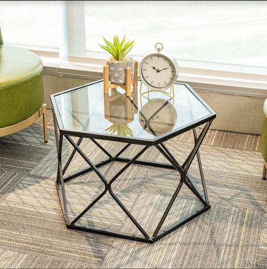 Hexagon Tempered Glass  Black Coffee Side Table (Big) - SLENDER