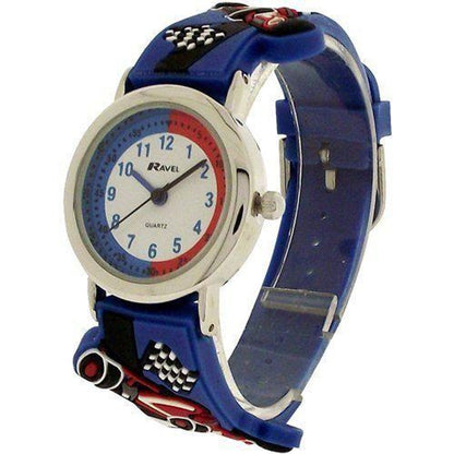 Ravel 3D Racing Car Timeteacher Children Boy Girl Analogue Multicolour Strap Watch Blue