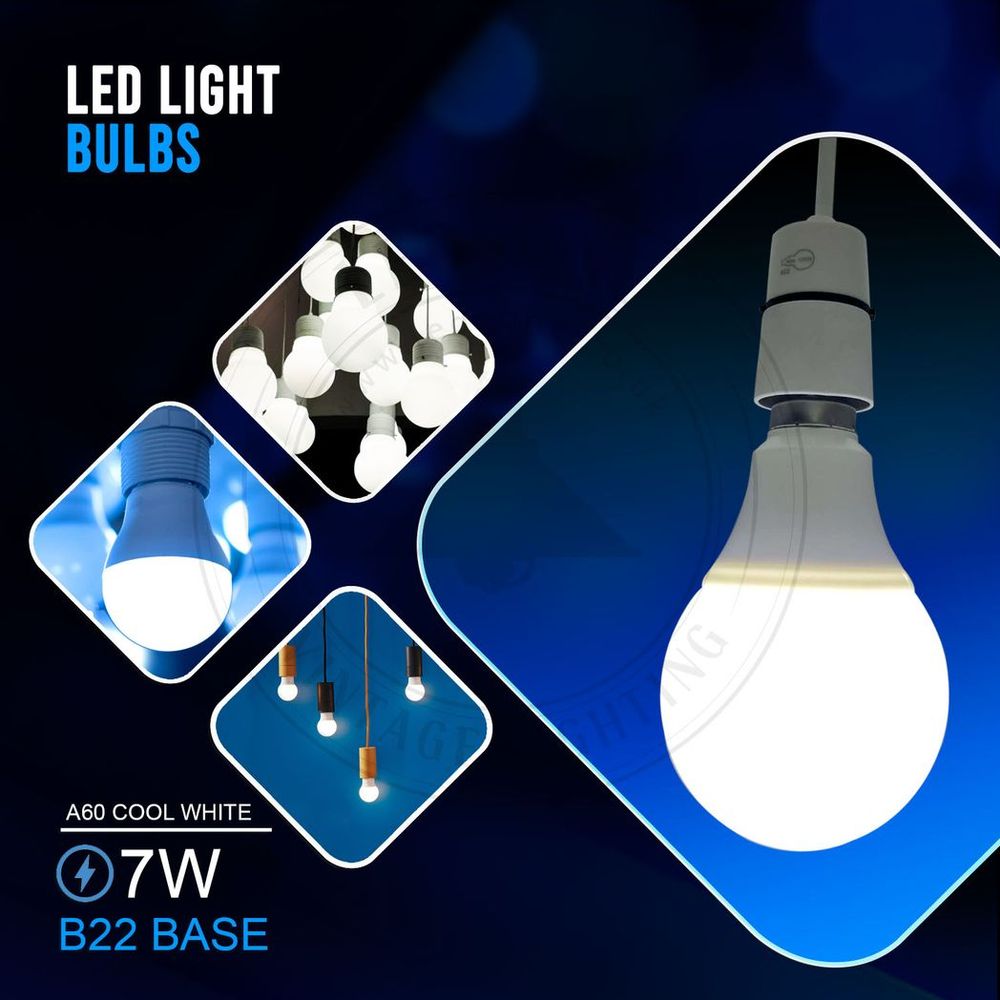 7W B22 Screw LED Light GLS bulbs, Energy Saving Edison  Cool White 6000K non dimmable lights