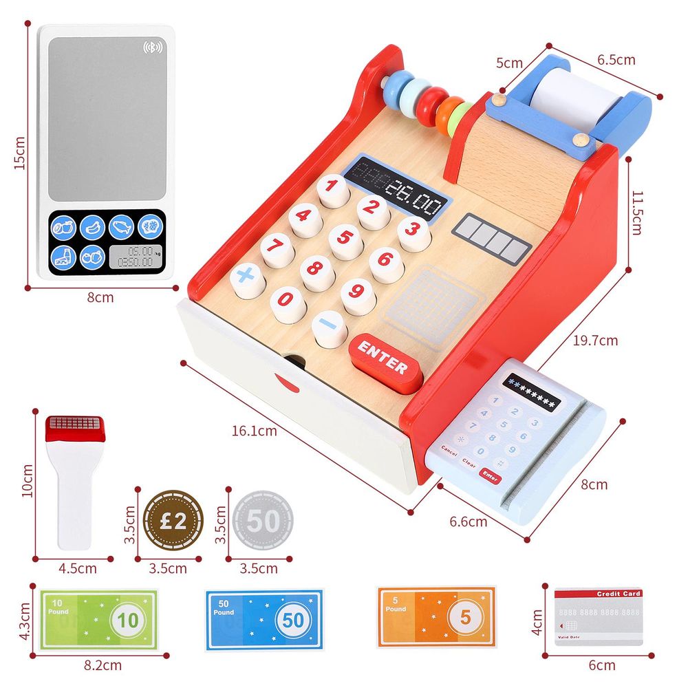 SOKA Wooden Cash Register Children’s Shop Grocery Checkout Till Toy