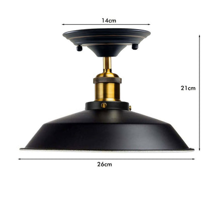 Vintage Industrial Flush Mount Ceiling Light Black Metal Bowl Light Fixture